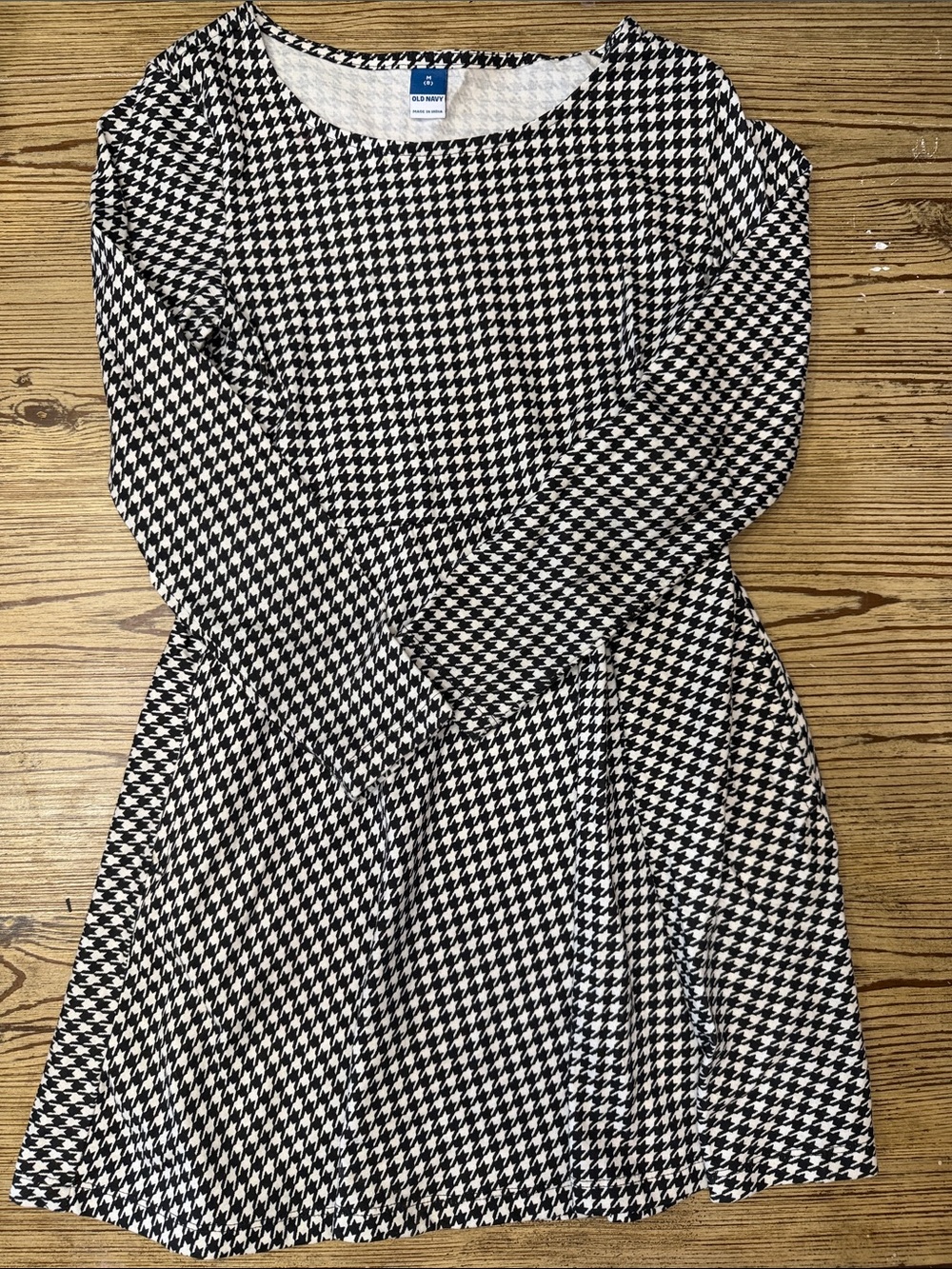 Old Navy Black and White Houndstooth Fit-and-Flare Dress